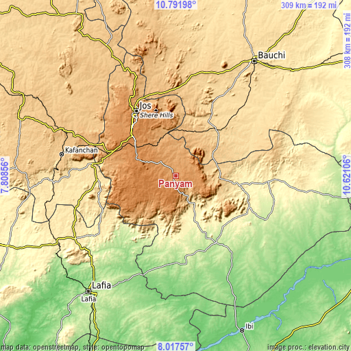 Topographic map of Panyam