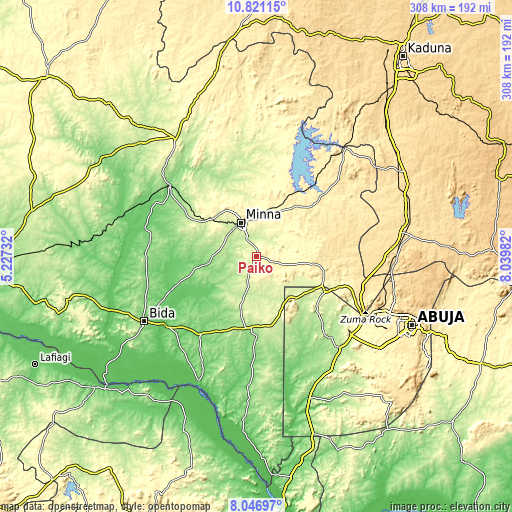 Topographic map of Paiko