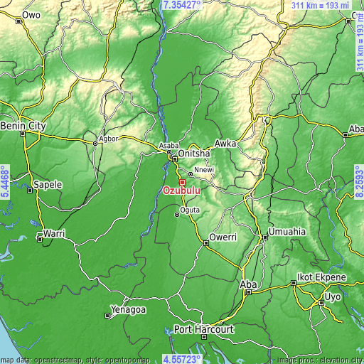 Topographic map of Ozubulu