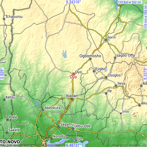 Topographic map of Oyo