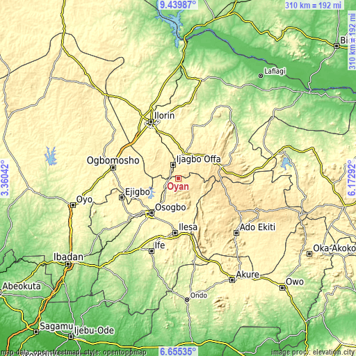 Topographic map of Oyan