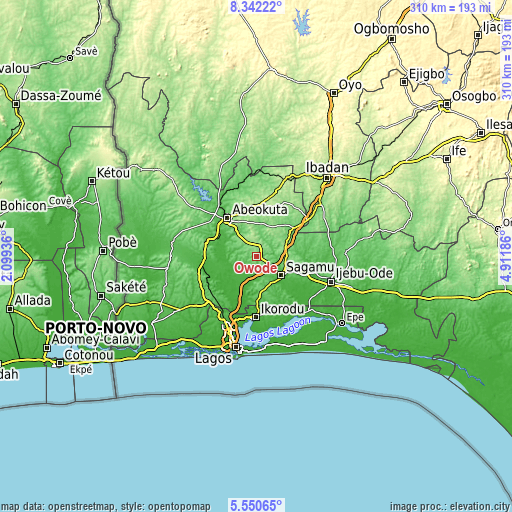 Topographic map of Owode