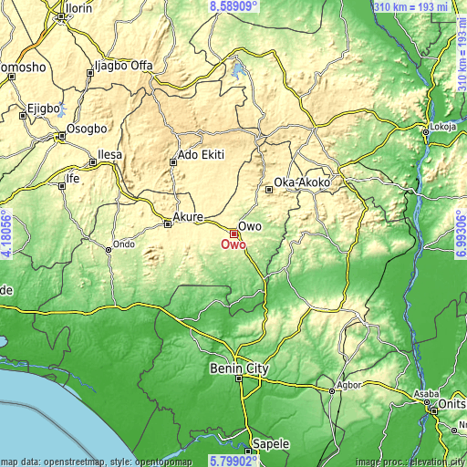 Topographic map of Owo