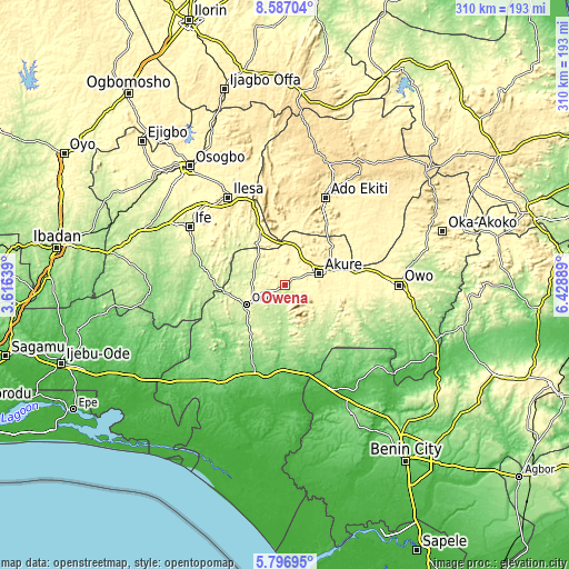 Topographic map of Owena