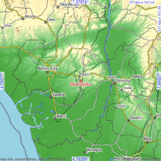 Topographic map of Owa-Oyibu