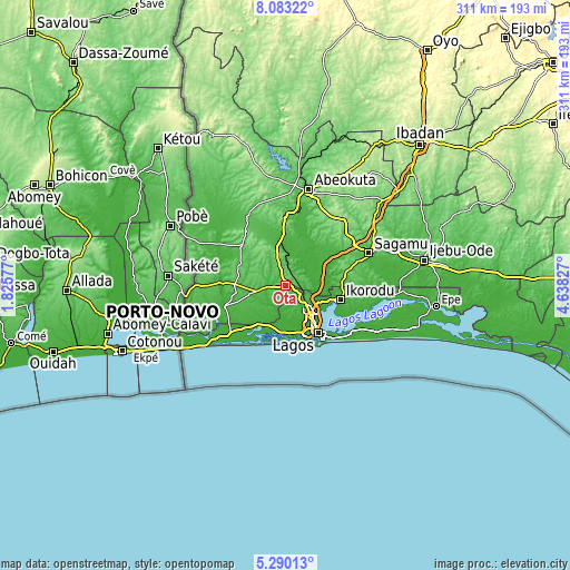 Topographic map of Ota