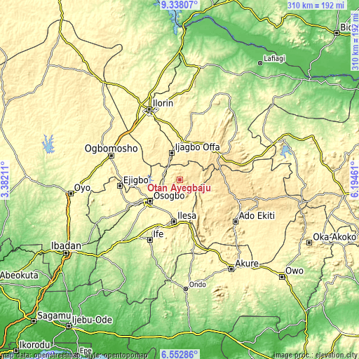 Topographic map of Otan Ayegbaju