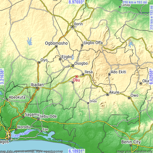 Topographic map of Osu