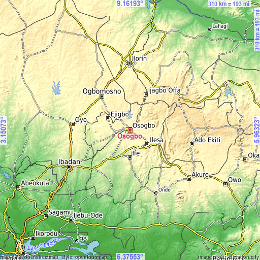 Topographic map of Osogbo