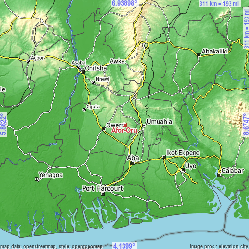 Topographic map of Afor-Oru