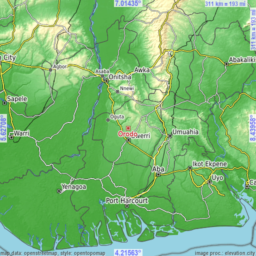 Topographic map of Orodo