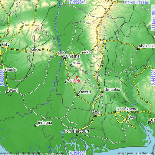 Topographic map of Orlu