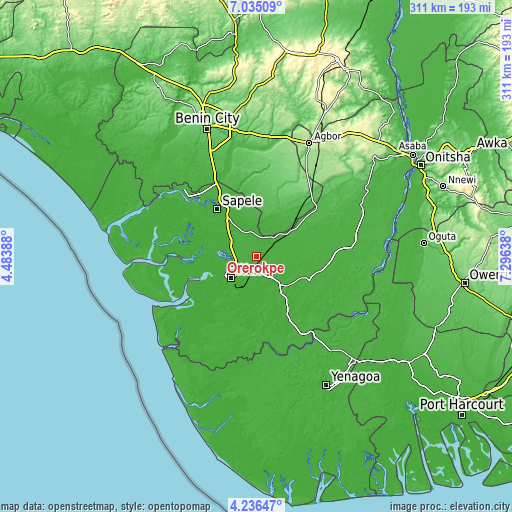 Topographic map of Orerokpe