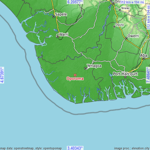 Topographic map of Oporoma