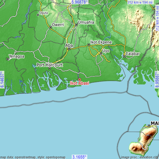 Topographic map of Ikot Abasi