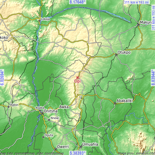 Topographic map of Opi