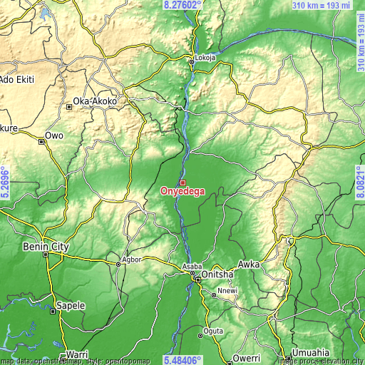 Topographic map of Onyedega