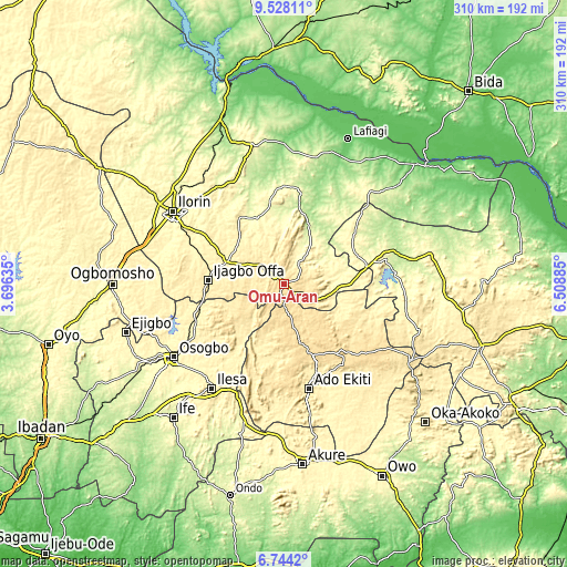 Topographic map of Omu-Aran