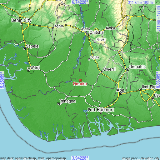 Topographic map of Omoku