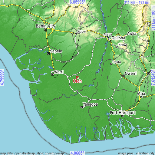 Topographic map of Oleh