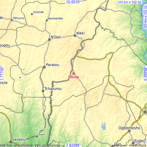 Topographic map of Okuta