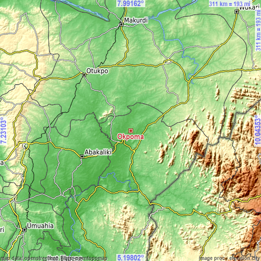 Topographic map of Okpoma