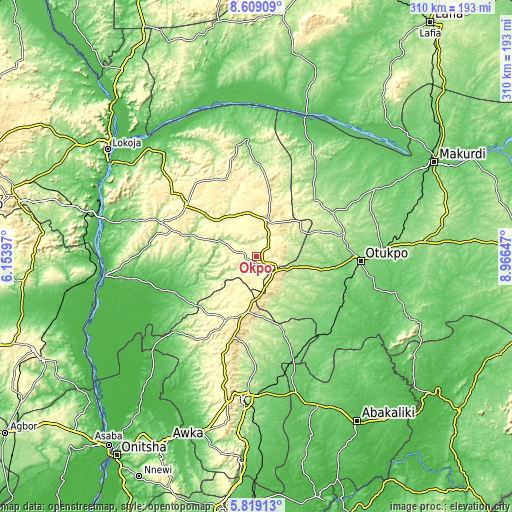 Topographic map of Okpo