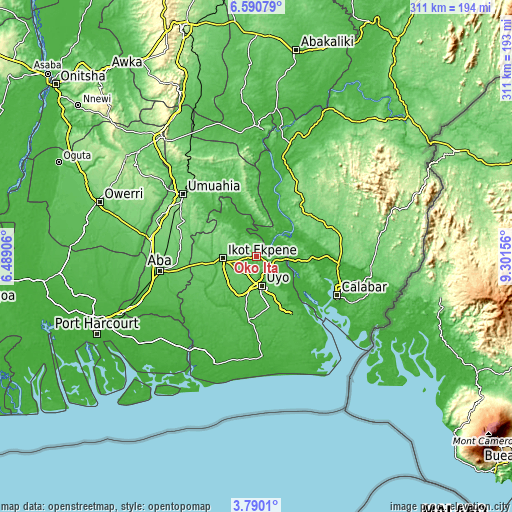 Topographic map of Oko Ita