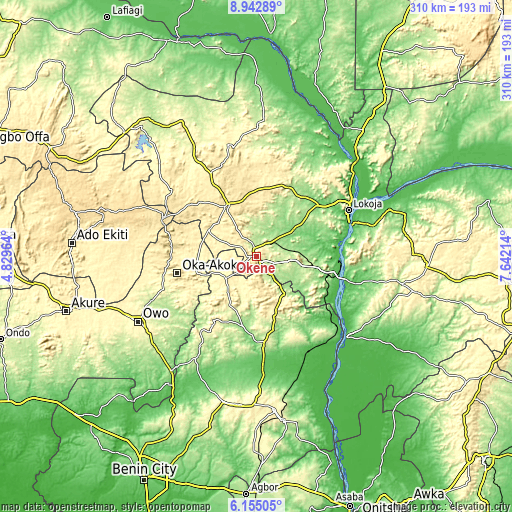 Topographic map of Okene