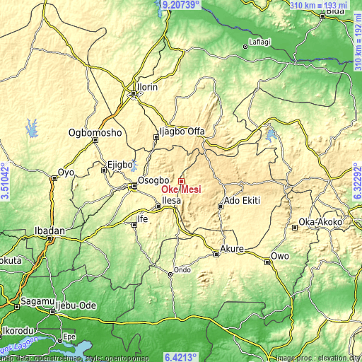 Topographic map of Oke Mesi