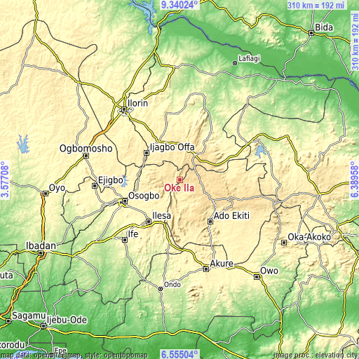 Topographic map of Oke Ila