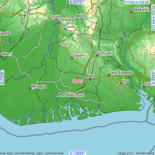 Topographic map of Okehi