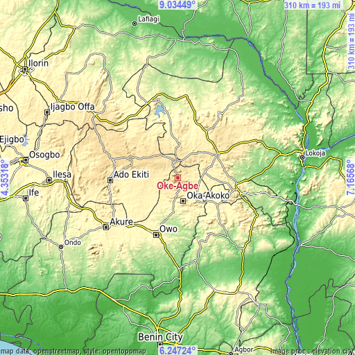 Topographic map of Oke-Agbe