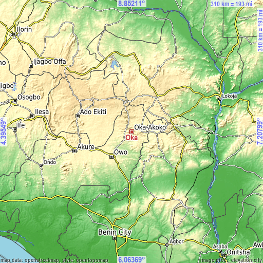 Topographic map of Oka