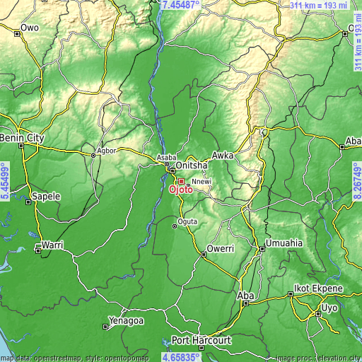 Topographic map of Ojoto