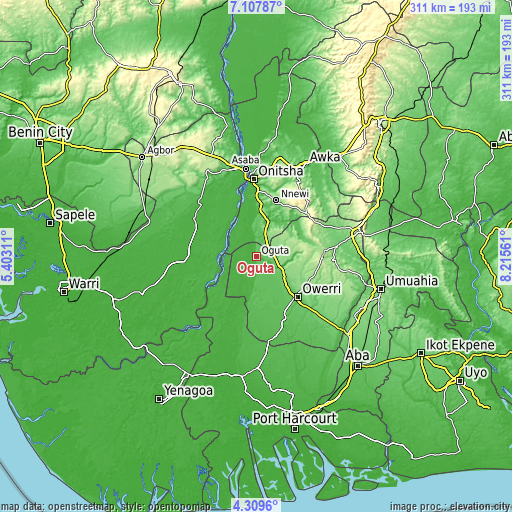 Topographic map of Oguta