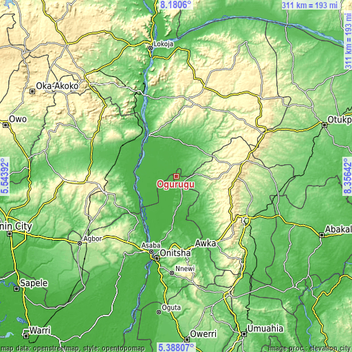 Topographic map of Ogurugu
