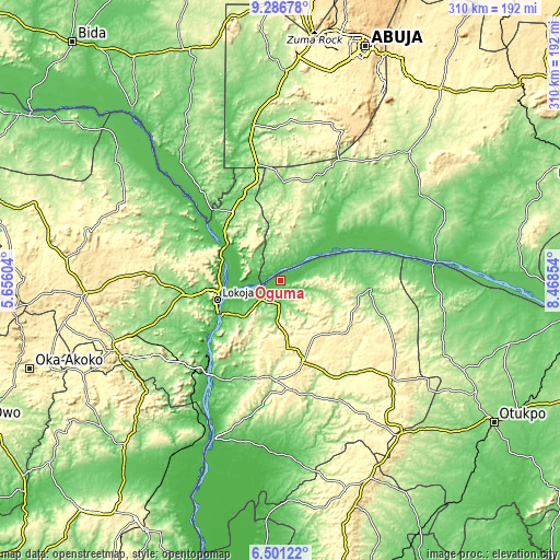 Topographic map of Oguma