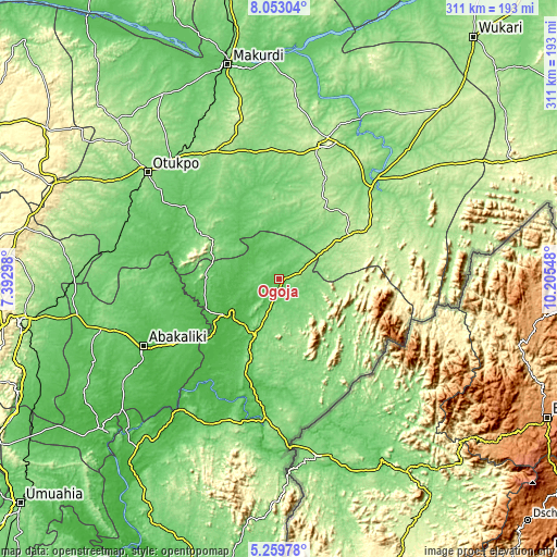 Topographic map of Ogoja