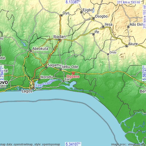 Topographic map of Ogbere