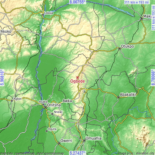 Topographic map of Ogbede