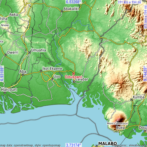 Topographic map of Odukpani