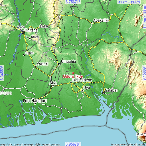 Topographic map of Odoro Ikpe