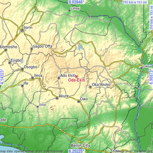 Topographic map of Ode-Ekiti