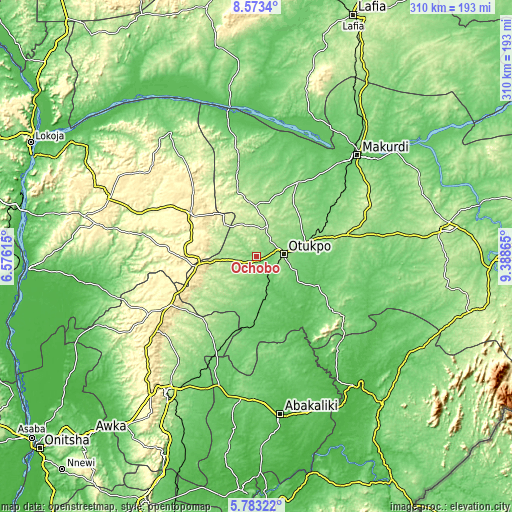 Topographic map of Ochobo