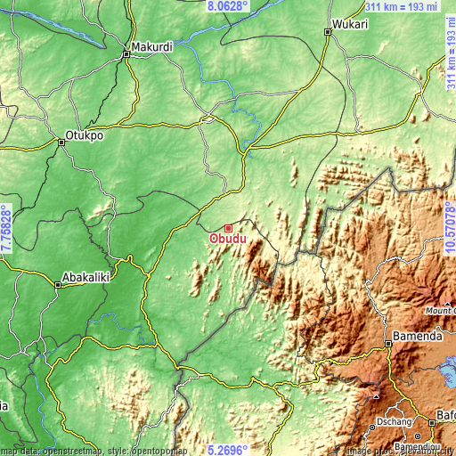 Topographic map of Obudu