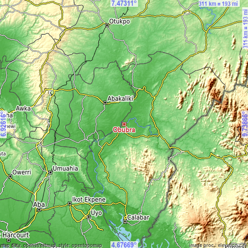 Topographic map of Obubra