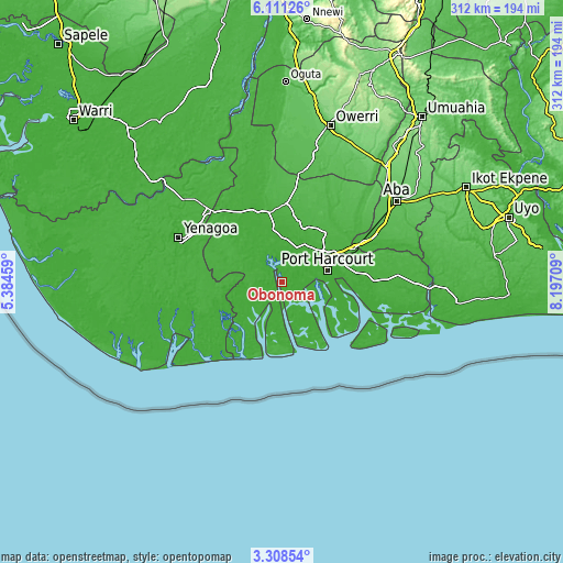 Topographic map of Obonoma