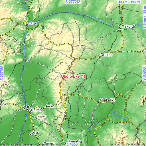 Topographic map of Obolo-Eke (1)