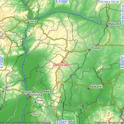 Topographic map of Obollo-Afor